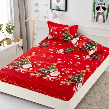 Husa de Pat cu Elastic din Bumbac Finet + 2 Fete de Perna, Pat 2 Persoane - Christmas Collections altea 180 x 200 cm imagine