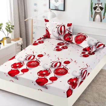 Husa de Pat cu Elastic din Bumbac Finet + 2 Fete de Perna, Pat 2 Persoane - Christmas Collections altea 180 x 200 cm imagine