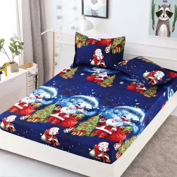 Husa de Pat cu Elastic din Bumbac Finet + 2 Fete de Perna, Pat 2 Persoane - Christmas Collections altea 180 x 200 cm imagine