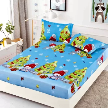 Husa de Pat cu Elastic din Bumbac Finet + 2 Fete de Perna, Pat 2 Persoane - Christmas Collections altea 180 x 200 cm imagine