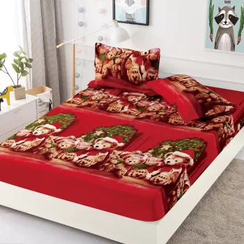 Husa de Pat cu Elastic din Bumbac Finet + 2 Fete de Perna, Pat 2 Persoane - Christmas Collections altea 180 x 200 cm imagine