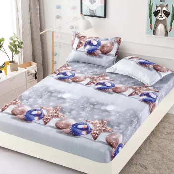 Husa de Pat cu Elastic din Bumbac Finet + 2 Fete de Perna, Pat 2 Persoane - Christmas Collections altea 180 x 200 cm imagine