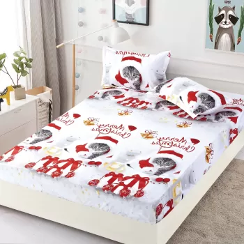 Husa de Pat cu Elastic din Bumbac Finet + 2 Fete de Perna, Pat 2 Persoane - Christmas Collections altea 180 x 200 cm imagine