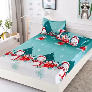 Husa de Pat cu Elastic din Bumbac Finet + 2 Fete de Perna, Pat 2 Persoane - Christmas Collections altea 180 x 200 cm imagine