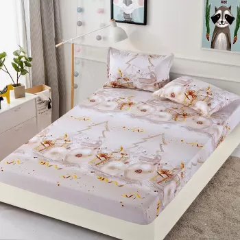 Husa de Pat cu Elastic din Bumbac Finet + 2 Fete de Perna, Pat 2 Persoane - Christmas Collections altea 180 x 200 cm imagine