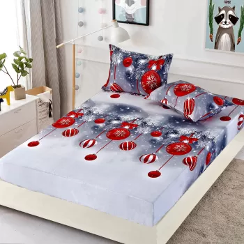 Husa de Pat cu Elastic din Bumbac Finet + 2 Fete de Perna, Pat 2 Persoane - Christmas Collections altea 180 x 200 cm imagine