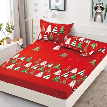 Husa de Pat cu Elastic din Bumbac Finet + 2 Fete de Perna, Pat 2 Persoane - Christmas Collections altea 180 x 200 cm imagine