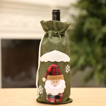 Husa pentru sticla de vin, decor de Craciun, om de zapada si mos craciun, 30x14cm imagine