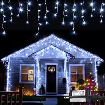 Instalatie Craciun 12 metri turturi, franjuri inegali cu 300 LED-uri imagine
