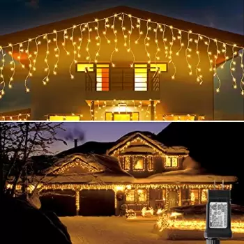Instalatie Craciun 12 metri turturi, franjuri inegali cu 300 LED-uri imagine