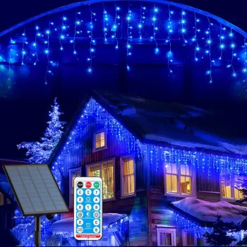 Instalatie Craciun 13 metri turturi, franjuri inegali cu 300 LED-uri, alimentare solara imagine