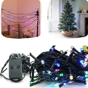 Instalatie de craciun muzicala, fir verde, tip sir, 100 led, lungime 10m, interior/exterior, interconectabila, alimentare la priza, multicolor imagine