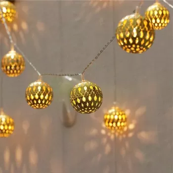 Instalatie globuri aurii Craciun, 20 LED-uri cu lumina alb cald, 3 m, interconectabil imagine