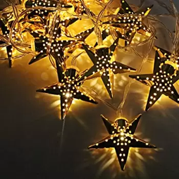Instalatie LED pentru Craciun cu 20 stelute aurii, 4m, culoare alb cald imagine