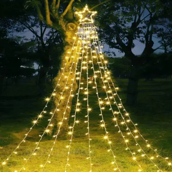 Instalatie Perdea cu varf de Stea Luminoasa 350 LED cu 9 Siruri, Alimentare la Priza, Decor Craciun imagine