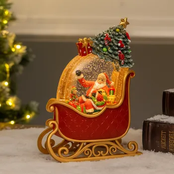 Lampa decorativa Craciun cu Mos Craciun in sanie, lumina si 8 melodii festive imagine