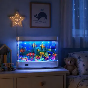 Lampa decorativa tip acvariu LED - efect realist cu pesti in miscare, 30x23x7 cm imagine