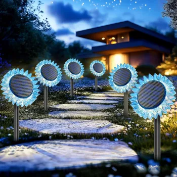 Lampa Solara Decorativa Floarea-Soarelui, LED Alb Cald, 9 LED-uri, IP44, 35 cm imagine