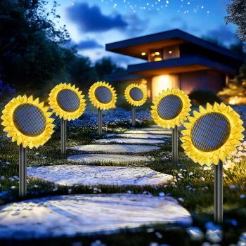 Lampa Solara Decorativa Floarea-Soarelui, LED Alb Cald, 9 LED-uri, IP44, 35 cm imagine