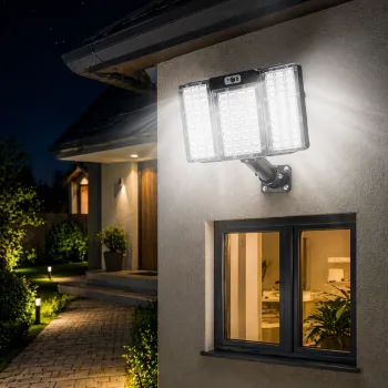 Lampa solara LED 560 SMD cu 3 panouri, senzor miscare si telecomanda imagine