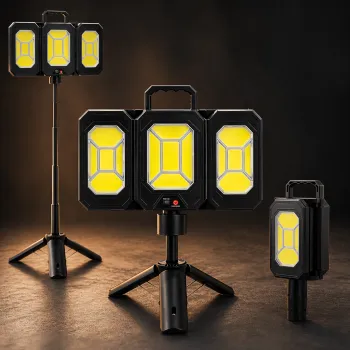 Lampa solara pliabila 3 panouri cu trepied reglabil 84cm si incarcare Type-C imagine