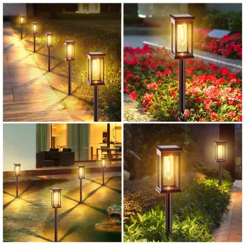 Lampi  solare de exterior pentru gradina, 4 bucati,  sensor lumina pornit/oprit, rezistent la ploaie/vant/ninsoare, 2200 mah, 8-10 ore de functionare imagine