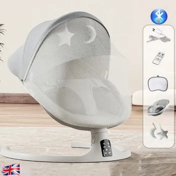 Leagan electric pentru bebelusi, unghiuri de balansare ajustabile, cu telecomanda, bluetooth si plasa anti-insecte imagine