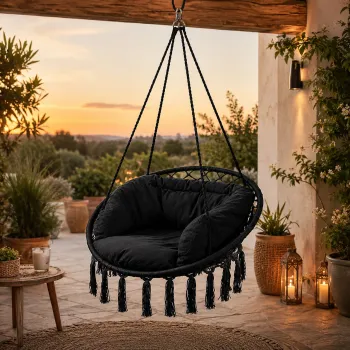 Leagan Suspendat cu Perna Diametru 80cm Sarcina 150kg Cadru Metalic imagine