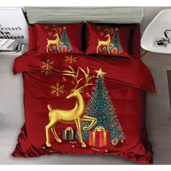 Lenjerie pat de Craciun, pat dublu, bumbac finet, 6 piese, diverse modele imagine