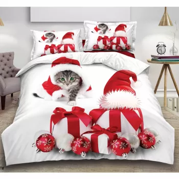 Lenjerie pat de Craciun, pat dublu, bumbac finet, 6 piese, diverse modele imagine