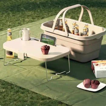 Lighean pliabil 2 in 1 cu masuta picnic, 8 L, 45 x 28.5 x 23.5/9.5 cm, bej imagine