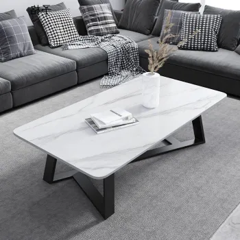 Masa cafea pentru living room, blat MDF imitatie piatra, picioare metal in X imagine