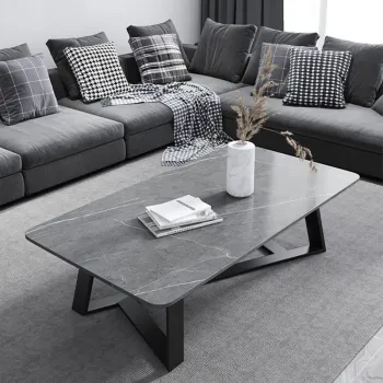 Masa cafea pentru living room, blat MDF imitatie piatra, picioare metal in X imagine