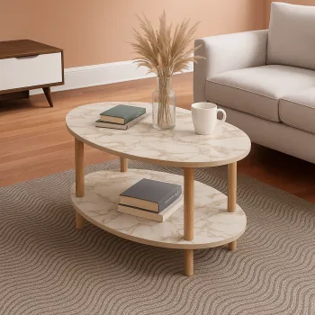 Masa de cafea ovala, cu raft inferior depozitare, 43 x 70 x 44 cm imagine