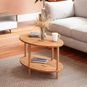 Masa de cafea ovala, cu raft inferior depozitare, 43 x 70 x 44 cm imagine