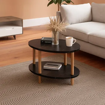 Masa de cafea ovala, cu raft inferior depozitare, 43 x 70 x 44 cm imagine