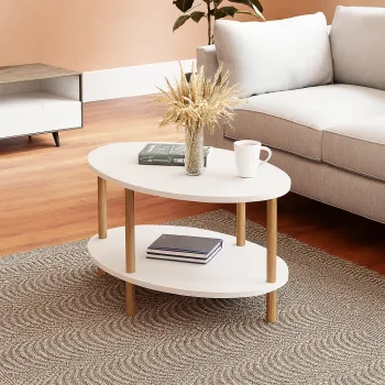 Masa de cafea ovala, cu raft inferior depozitare, 43 x 70 x 44 cm imagine