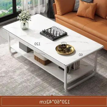 Masa de cafea rectangulara din MDF pentru living, cu o polita si cadru metalic imagine