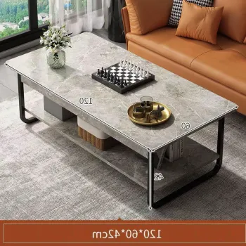 Masa de cafea rectangulara din MDF pentru living, cu o polita si cadru metalic imagine