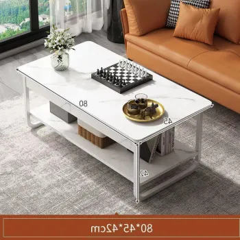 Masa de cafea rectangulara din MDF pentru living, cu o polita si cadru metalic imagine