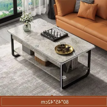 Masa de cafea rectangulara din MDF pentru living, cu o polita si cadru metalic imagine