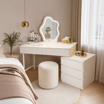Masa de machiaj eleganta cu oglinda LED, sertare multiple, design modern 100 x 74 cm, alb imagine