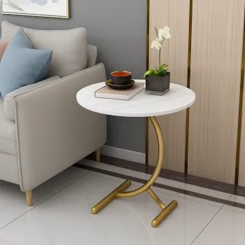 Masa rotunda din otel inoxidabil, model marmura alba 40 x57 cm imagine