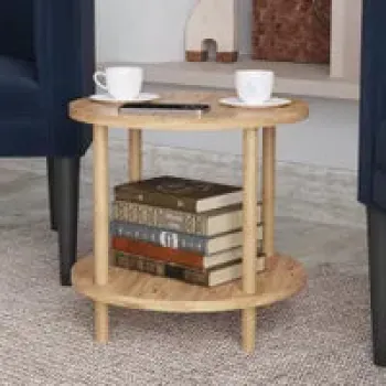 Masuta cafea NINA cu 2 niveluri, negru si lemn natur, 42 x 49 cm imagine
