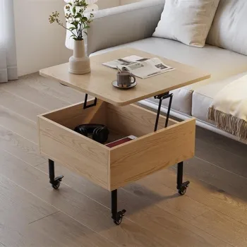 Masuta de cafea cu blat rabatabil, spatiu de depozitare si roti pivotante, 55x55x48cm imagine