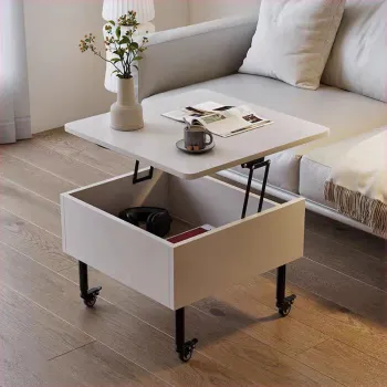 Masuta de cafea cu blat rabatabil, spatiu de depozitare si roti pivotante, 55x55x48cm imagine