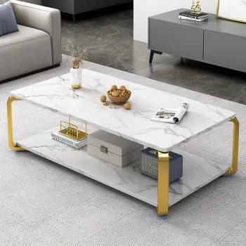 Masuta de cafea cu raft de depozitare, stil italian, 110x60x43cm, blat MDF si cadru metalic imagine