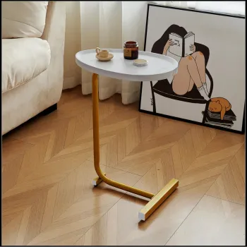 Masuta de cafea design nordic, cu blat alb si cadru metalic auriu , 40x30x60 cm imagine