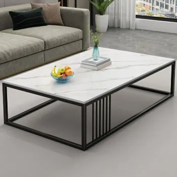 Masuta de cafea dreptunghiulara, minimalista, design nordic, aspect marmura alba, 120x60x43cm imagine