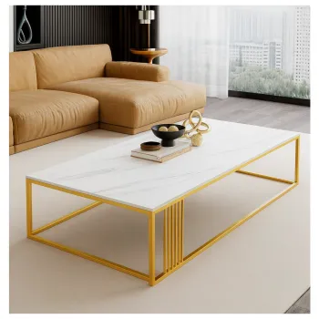 Masuta de cafea dreptunghiulara, minimalista, design nordic, aspect marmura alba, 120x60x43cm imagine